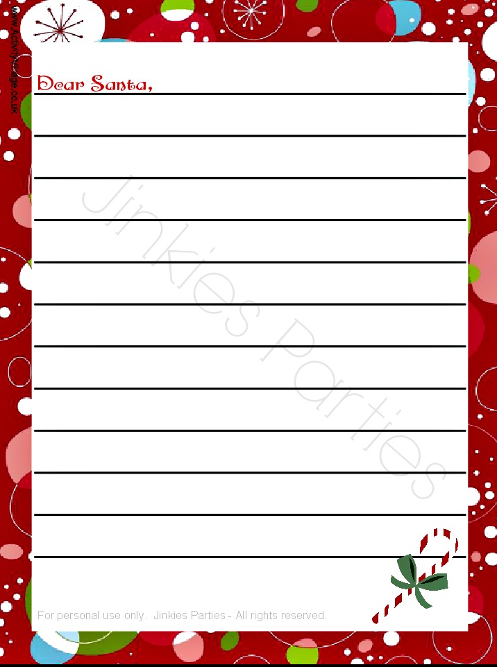 free printable letter to Santa by Jinkies Parties
